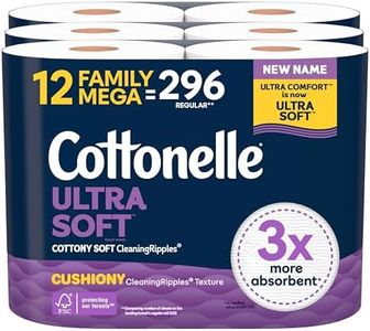 Cottonelle Ultra Soft Toilet Paper with Cushiony CleaningRipples Texture, 12 Family Mega Rolls = 54 Regular Rolls