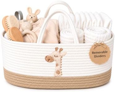 KEMINA BLANKETS Giraffe Diaper Caddy Organizer for Baby Cotton Rope Nursery Storage Basket 17"x10.5"x7" with Removable Dividers Portable Changing Table Organizer, Car Caddy, Baby Shower Basket