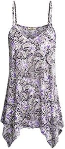 Miusey Tunic Tank Tops to wear with Leggings Womens V Neck Fowly Swing Cami Tops Handkerchief Hem Spaghetti Strap Tank Tops A Line Casual Summer Beach Loose Fit Soft Comfortable Camisoles Purple XXL