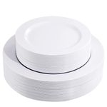 FLOWERCAT 60PCS White Plastic Plates - Heavy Duty White Disposable Plates for Party/Wedding - Include 30PCS 10.25inch White Dinner Plates and 30PCS 7.5inch White Dessert/Salad Plates for Easter