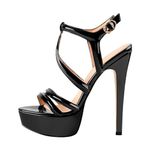 MissHeel Women's Open Toe Stiletto Heels Crisscross Band Buckle Strap Open-back High Heel Platform Ankle Sandals Black Size 6