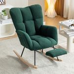 DEKKETO Nursing Rocking Chair with Footstool, Teddy Armchair and Footstool Sets for Adults Indoor, Wooden Glider Nursery Chair for Mum, Green