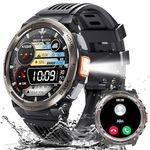 KE5 Military Smart Watch for Men with Flashlight 3ATM Waterproof Watch with Call 530mAh Big Battery 1.45" Rugged Tactical Smartwatch with Compass Elevation Barometer Fitness Watch for iPhone Android