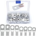 Wirefy 60 PCS Tinned Copper Wire Lugs Kit - Battery Lugs - Crimp Battery Cable Ends - Ring Terminals - 10-4 Gauge
