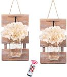 Besuerte Mason Jar Wall Sconces, Rustic Brown Wall Hanging Decor, LED Fairy Lights with Automatic On and Off 6-Hour Timer (Set of 2),Brown