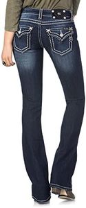 Miss Me Loose Saddle Stitch Border Boot Cut Jean - Blue - 27