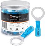 Wirefy 130 PCS Heat Shrink Ring Terminals 1/2" - Marine Grade Ring Connectors - Eyelet Wire Connectors - Large Ring Terminals - Blue 16-14 AWG