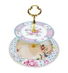 Lemon Tree Floral Round 2 Tier Cake Stand Holder for Party, Serve Snacks, Appetizers, Cakes, Candies | Luxury Ceramic Cupcake Stand (Pink)