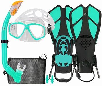 Kids Snorkel Set with Fins, Snorkel Fins Mask Set for Kids Child Snorkeling Gear with Flippers Anti Leak, Youth Snorkel Fins Set Diving Mask, Junior Kids Snorkel Set Tempered Glass, 4-14 YRS (Aqua)