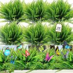 Relxhmft 30 Pcs Artificial Boston Ferns with 10 Pcs Butterfly Decor for Outdoors, UV Resistant Faux Ferns for Outdoor, Fake Bushes Artificial Plants Shrubs Greenery for Garden Porch