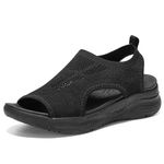ziitop Sandals Womens Summer Washable Slingback Orthopedic Slide Sport Sandals With Arch Support Platform Wedge Sandals Walking Sandals Beach Water Shoes Casual Thick Bottom Comfy Knit Sandals