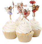 iMagitek 48 Pack Pretty Fairy Flower Cupcake Topper Picks, Cake Toppers Decorations for Fairy Flower Theme Party, Girls' Birthday Party, Wedding