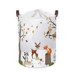 Clastyle 45L Cute Woodland Childrens Washing Basket Jungle Safari Animal Baby Laundry Basket with Lid Forest Fox Deer Toys Storage Basket for Kid Room, 14.2x17.7 in