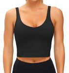 Wjustforu Women Sports Bra Yoga Tank Longline Padded Workout Crop Tank Top Fitness Workout Running Top (Medium, Black)