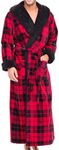 Alexander Del Rossa Men’s Robe, Big and Tall Plush Fleece Hooded Bathrobe with Sherpa and Two Large Front Pockets, Red Buffalo Check With Black Sherpa, Large-X-Large