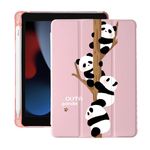 Cute Floral Panda for iPad 7th/8th/9th Generation Case with Pencil Holder, Auto Sleep/Wake, Pink Leather Soft TPU Back Cover for iPad 10.2 Inch 2019/2020/2021