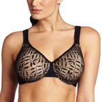 Olga Women's Sheer Leaves Minimizer Bra, Black and French Toast, 40DD