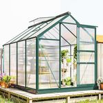 Outsunny 6' x 8' x 6.6' Polycarbonate Greenhouse, Walk-in Green House Kit Garden, Plants Grow, Galvanized Sheet Aluminum Frame with Rain Gutter, Vent and Sliding Door, Green