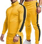 TEZO Men's Casual Active Tracksuits Full Zip Sports Jogging Suits Sets Athletic Running 2 Piece Sweatsuits with Zip Pockets, Yellow+black, X-Large