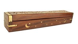 Simply essential Beautiful Handmade Wooden Brown Incense Stick Holder Box with Cutting Jali and Brass beading