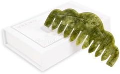 VRAIKO Natural Jade Comb Head Massager, Scalp Massage Comb and Gua Sha Scraping Tool, Meridians Massage Tool for Head Caring and Relaxation (Serpentine Green)