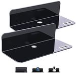 OAPRIRE Acrylic Floating Wall Shelves Set of 2, Damage-Free Expand Wall Space, Black Small Wall Shelf for Smart Speaker, Action Figures, Monitor with Cable Clips, Stick on, No Drill