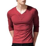 Hyuling Men's Muscle Tank Shapewear T Shirt long Sleeve Pull Over Basic V Neck Top Tee - -