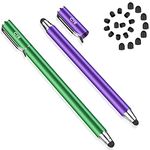 Stylus Pens for Touch Screens, Bargains Depot (2 Pcs) 2-in-1 Stylus Pens for iPhone, iPad, Samsung Galaxy, Tablet with 20 Replacement Rubber Tips -Purple/Green