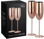 Oak & Steel - Set of 2 Rose Gold Champagne Flutes (10 oz) Stainless Steel Stemmed Champagne Glasses for Mimosa, Prosecco, Toasting, Gift for Bride & Groom, Wedding, Christmas, Valentines, Anniversary