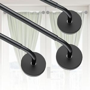 Rodzwin 3 Pack Magnetic Curtain Rods for Metal Door, Adjustable 18 to 30 Inch Curtain Rod 3/8" Diameter Magnet Rods for French Door Rod Window Cafe(Black, 3Pack)