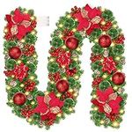 CHOIGN Christmas Garland with Lights, 2.7m/9ft Christmas Garland with 30 LEDs String Lights Battery Powered, Christmas Decorations Artificial Indoor for Stairs, Fireplace, Door, Xmas Trees, Garden
