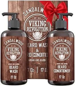 Viking Revolution Beard Wash & Beard Conditioner Set with Argan & Jojoba Oils - Softens and Strengthens - Natural Sandalwood Scent - Beard Shampoo with Beard Oil (17 oz)