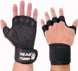 BEAR GRIP - Open Workout Gloves with extra Palm protection for Crossfit, Bodybuilding, callisthenics, Powerlifting (Black, XL)