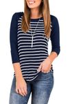 LACOZY Ladies Plus Size Tops Casual 3/4 Sleeve Shirts Raglan Sleeve Baseball T Shirts Slim Fit Tunic Tops Blouse Navy Blue XL