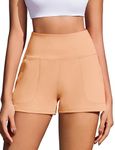 PINSPARK Workout Shorts Women Wide Leg Athletic Shorts High Waisted Yoga Shorts Tummy Control Gym Short with Pockets Peach XS