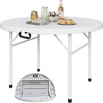 YITAHOME 122cm Round Folding Table for Outdoor/Indoor, Heavy Duty Folding Plastic Table w/Thick Table Top and Sturdy Metal Frame, Ideal for Party Picnic Camping BBQ Events, White