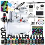 T TOGUSH Air Tank Compressor with Gravity Airbrush & Siphon Airbrush with 15 Color Acrylic Paint Artist Set for Model Coloring Hobby Craft DIY Painting Shoes Painting