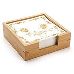 Bamboo Napkin Holder Square, 7.5" x 7.5" x 2.5", Wood Napkin Tray, Wooden Guest Towel Holder for Kitchen Table Countertop