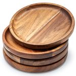 Kitchen Dinner Plates Set of 4, James.F 17CM Small Round Acacia Wooden Serving Tray and Plates for Coffee, Tea, Snacks, Deserts, Appetizer, Wood Candle Holder Tray Home Decor, Table Centerpieces