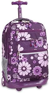 J World New York Sundance Rolling Backpack Girl Boy Roller Bookbag, Purple Flower, 20 X 13 X 9" (H X W X D)", Sundance Rolling Backpack Girl Boy Roller Bookbag