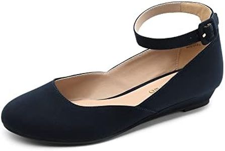 DREAM PAIRS Zapatos Planas Comodas Bailarinas con Cuña Manoletinas con Correa de Tobillo para Mujer Ballet Flat Marino-Ante REVONA-E Talla 40 (EUR)