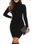 Aottori Black Jumper Dress for Women UK Knitted Sweater Ladies Autumn Winter Turtleneck Jumper Dresses Long Sleeve Pullover Tops Black S