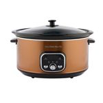 Hamilton Beach Slow Cooker, Digital, 6.5 Litres, 320W, Family-Sized, Makes 8+ Portions, 3 Heat Settings, Removable, Dishwasher Safe Ceramic Bowl, Copper - HBCDF650BRZ