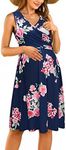 OUGES Summer Womens Maternity Dresses V-Neck Sleeveless Nursing Dress Casual Floral Breastfeeding Dress with Pockets(Floral1,M)