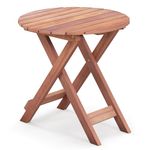 Multigot Garden Side Table, Folding Outdoor Small End Snack Tea Table with Slatted Tabletop and Lifting Handle, Solid Acacia Wood Patio Coffee Bistro Table for Backyard, Poolside and Balcony (Round)