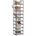 SPUSEN 10 Tier Shoe Rack, Shoe Storage Organizer with Hooks,Fit 20-25 Pairs Shoes,Metal Tall Shoe Shelf for Closet,Entryway,Garage,Bedroom,Cloakroom