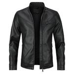 Men's Casual Jacket Stand Collar Soft Warm Bomber Faux Leather Jacket Windbreaker, black, M