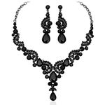 chaoyite Elegant Crystal Bridal Necklace Earrings Set Rhinestone Wedding Party Prom Costume Jewellery Sets Gifts for Brides Bridesmaid Women (black)