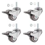 Luxinika 1 Inch Caster Wheels with M6 Threaded Stem, Small Swivel Stem Casters Set of 4 with Brakes, TPE Rubber Rolling 15 mm Screw Wheels for Furniture Tiny Shopping Cart Wire Shelving