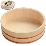 Tsffae Japanese Sushi Rice Mixing Tub Wooden Sushi Rice Bowl Japanese Sushi Bucket Serving Bucket Food Pail for Restaurant Home Kitchen